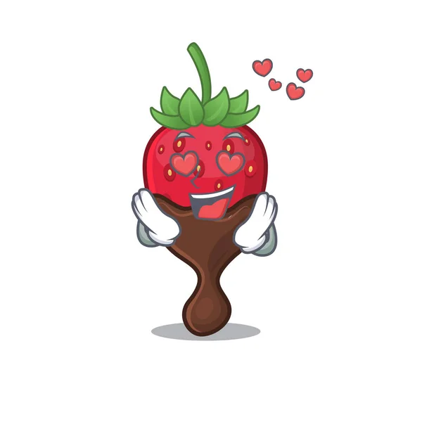 Romantisch verliefd worden op chocolade aardbei cartoon karakter concept — Stockvector