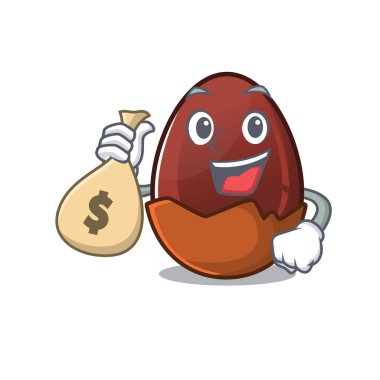 Zengin ve ünlü çikolatalı yumurta çizgi film karakteri para çantası tutuyor.