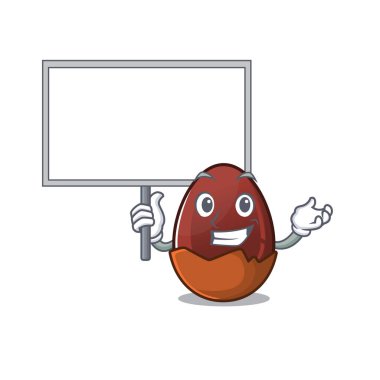 Çikolatalı yumurta maskotunun güzel bir resmi ve bir tahtası var.