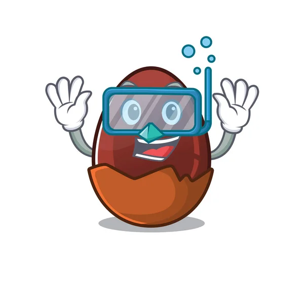 Karakter kartun telur coklat memakai kacamata penyelam - Stok Vektor