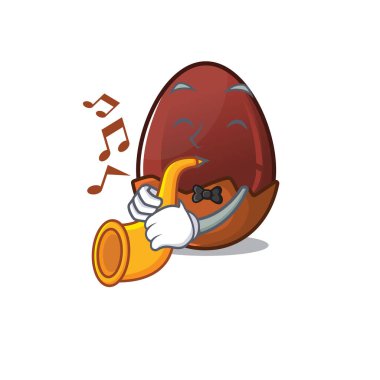 Maskot tasarımı konsepti. Çikolatalı yumurta trompet çalıyor.