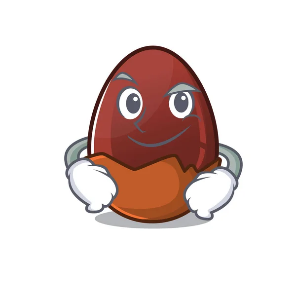 クールなチョコレートの卵のマスコットキャラクターとともに笑顔 — ストックベクタ