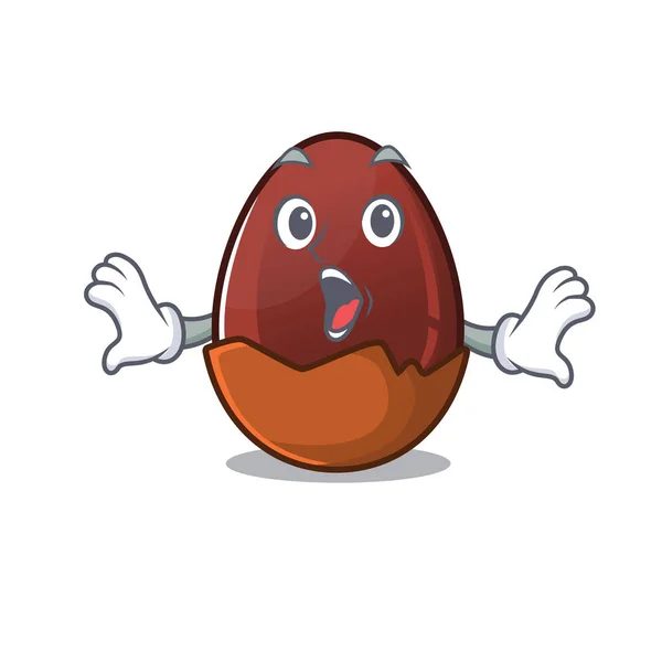 Concepto de diseño de la mascota del huevo de chocolate con un gesto sorprendido — Archivo Imágenes Vectoriales