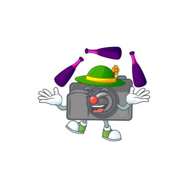 Akıllı dijital kamera çizgi film karakteri jonglörlük oynuyor