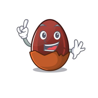 Maskot konsepti çikolatalı yumurta bir parmak jestinde