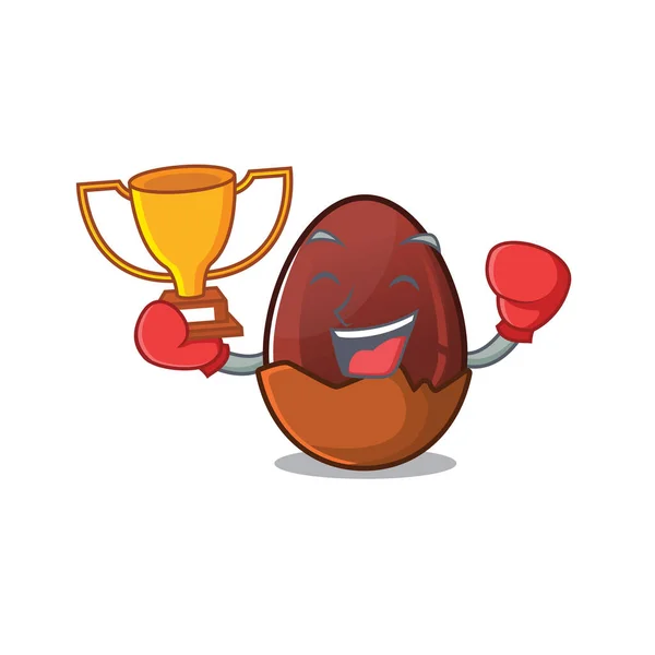 Fantastis Boxing pemenang telur cokelat dalam desain kartun maskot - Stok Vektor