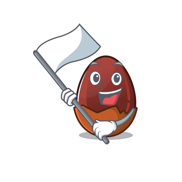 Смешной шоколадное яйцо мультяшный стиль персонаж держа флаг — стоковый вектор
