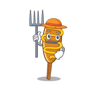 Happy Farmer corn dog cartoon picture with hat and tools