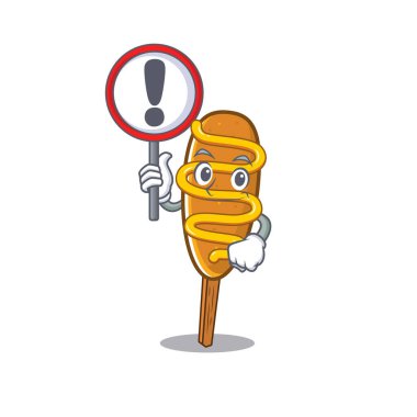 cute mascot character style of corn dog raised up a sign