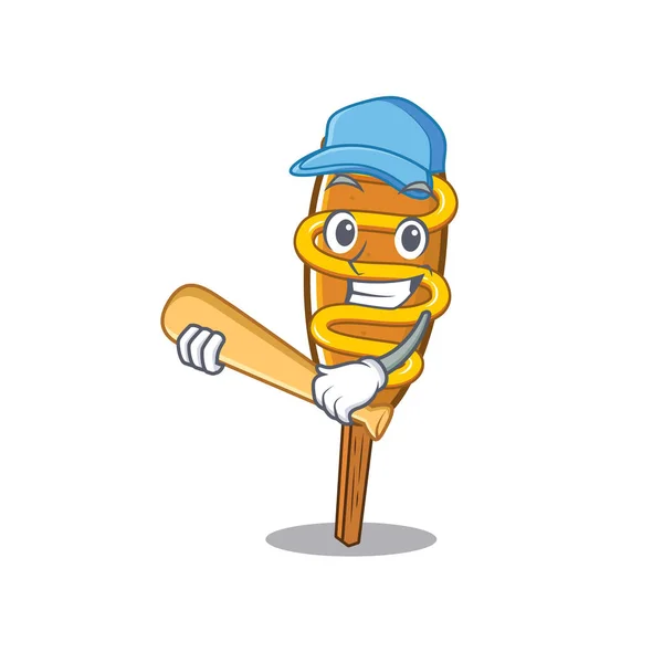 Smiley Chien de maïs drôle un design de mascotte avec baseball — Image vectorielle