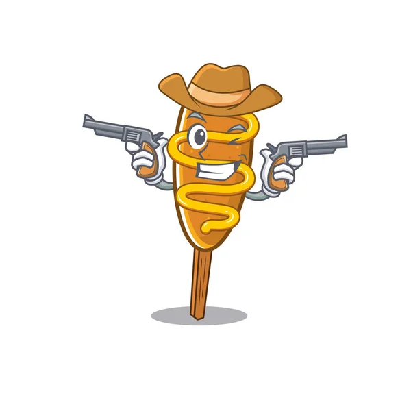 Corn dog Cowboy cartoon concept having guns — Stock vektor
