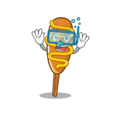 cartoon character of corn dog wearing Diving glasses