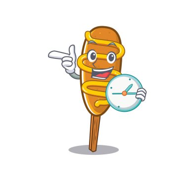 cartoon character concept corn dog having clock