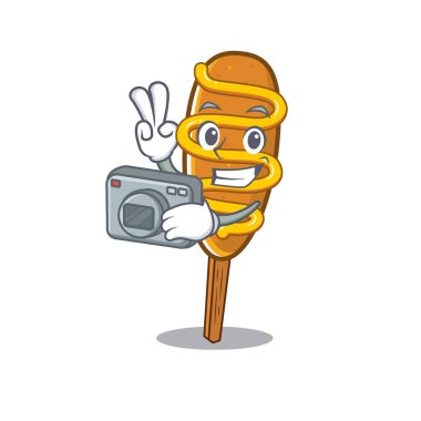 Cool Photographer corn dog character with a camera