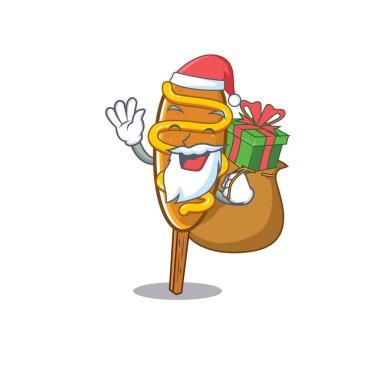 Santa corn dog Cartoon character design having box of gifts