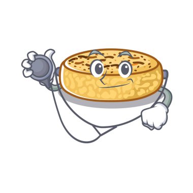 A mascot picture of crumpets cartoon as a Doctor with tools