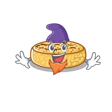 cartoon mascot of funny crumpets dressed as an Elf