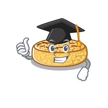 happy and proud of crumpets wearing a black Graduation hat