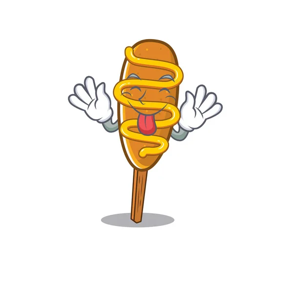 Funny corn dog mascot design with Tongue out — 图库矢量图片