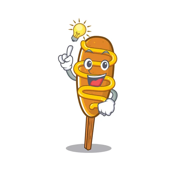 Un inteligente perro de maíz estilo de personaje de dibujos animados tienen un gesto de idea — Vector de stock