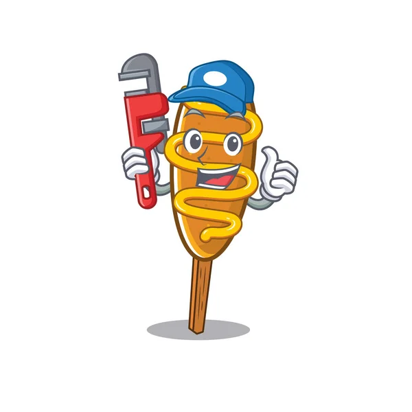 A cute picture of corn dog working as a Plumber — 스톡 벡터