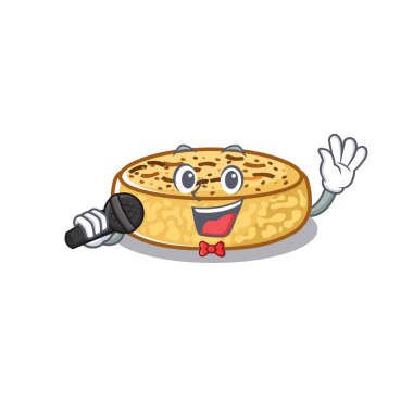 Happy crumpets singing on a the microphone