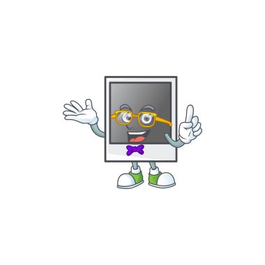 Boş polaroid fotoğraf çerçevesi maskot tasarımının İnek karakteri