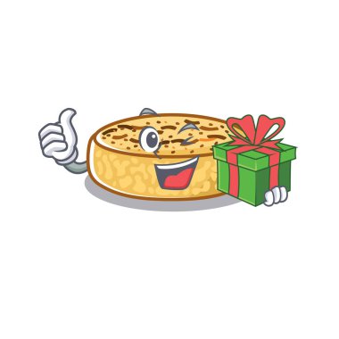 Happy crumpets the character having a gift box