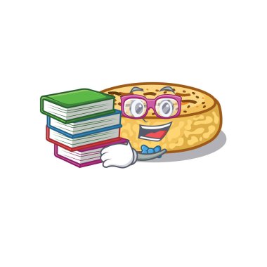 mascot cartoon of crumpets studying with book