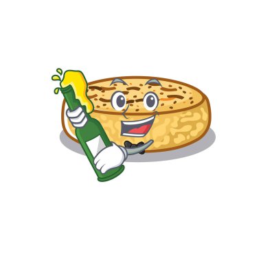 mascot cartoon design of crumpets with bottle of beer