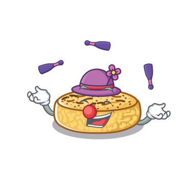 a lively crumpets cartoon character design playing Juggling