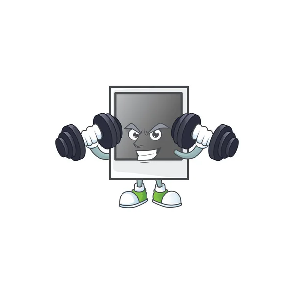 Icono vacío de la mascota del marco de fotos polaroid en el ejercicio de fitness tratando de barras — Vector de stock