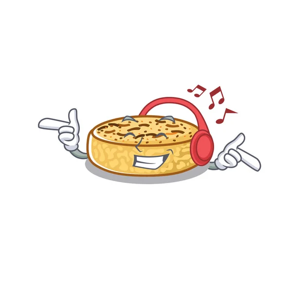 Listening music crumpets cartoon in character concept — ストックベクタ