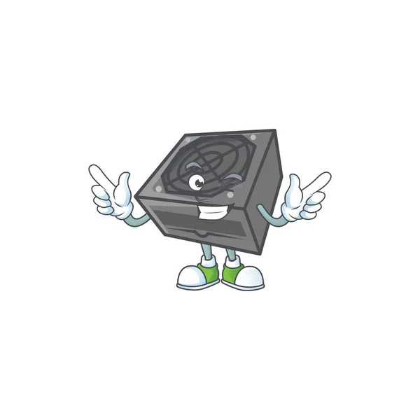一种具有闪烁眼的滑稽面部供电系统黑色吉祥物设计 — 图库矢量图片