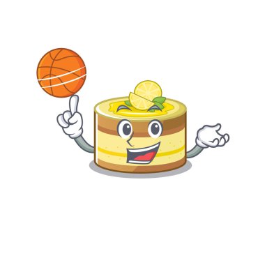 A mascot picture of lemon cake cartoon character playing basketball