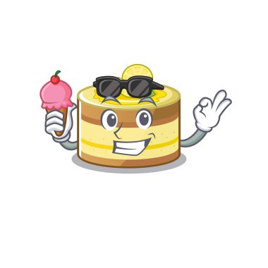 happy face lemon cake cartoon design with ice cream