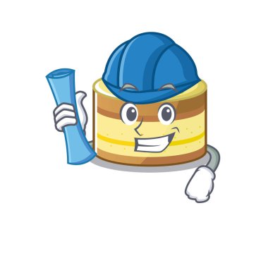A success of lemon cake Architect having blue prints and blue helmet