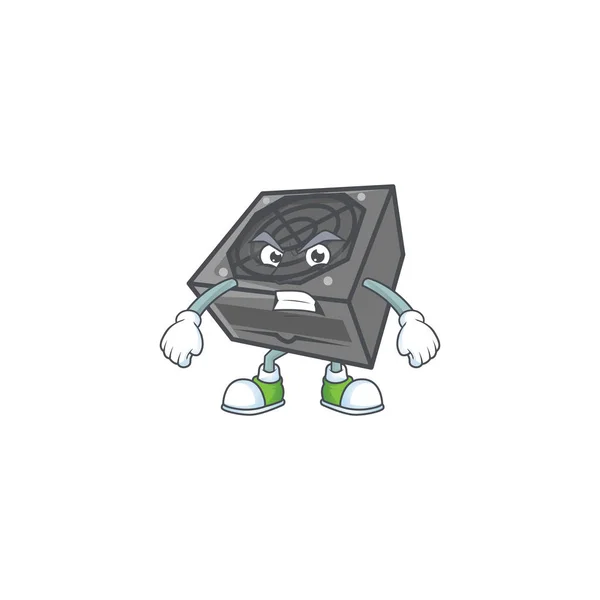 Personaggio dei cartoni animati di alimentatore colore nero con faccia arrabbiata — Vettoriale Stock