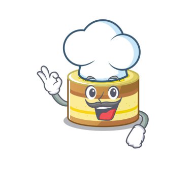 Lemon cake cartoon character working as a chef and wearing white hat