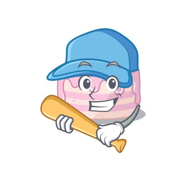 Gülen çilekli pasta, beyzbollu maskot tasarımı.