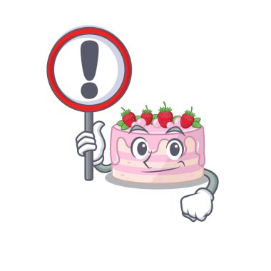 Çilekli kekin sevimli maskot karakteri bir tabela kaldırdı.