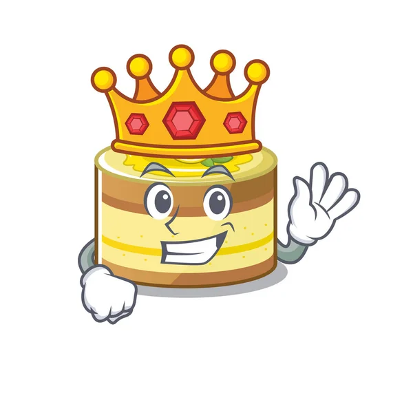 Kreskówkowy wzór maskotki cytrynowego ciasta wykonanego jako Król na scenie — Wektor stockowy