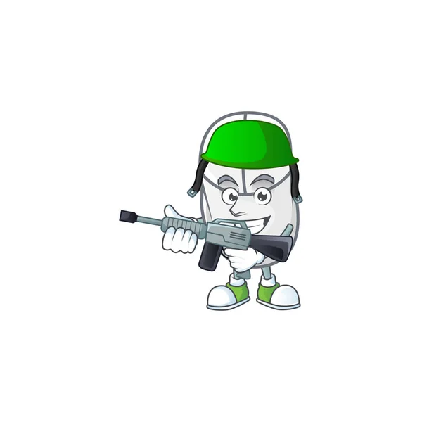 White mouse mascot design in an Army uniform with machine gun — Stok Vektör