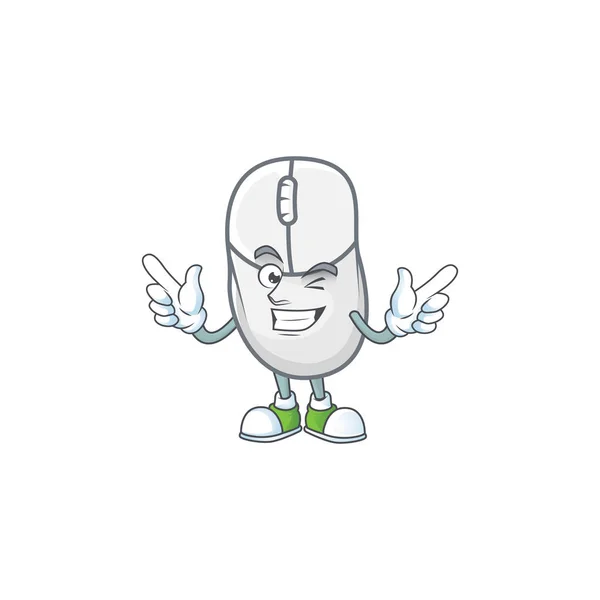 A comical face white mouse mascot design with Wink eye — ストックベクタ