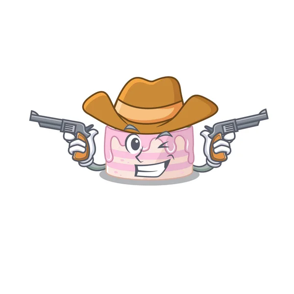 Strawberry cake Cowboy cartoon concept having guns — Stock Vector