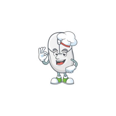 White mouse cartoon character in a chef dress and white hat