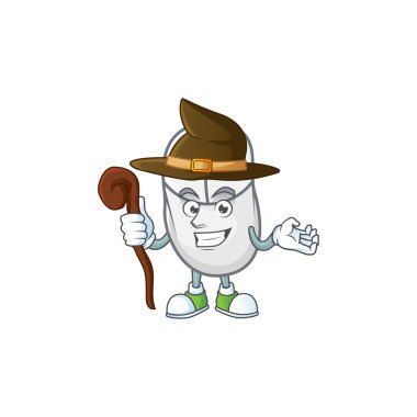 A cute white mouse performed as a witch on the stage