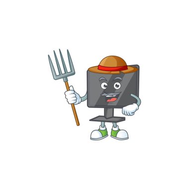 Tatlı Çiftçi bilgisayar ekranı maskot şapkası ve aletleri ile