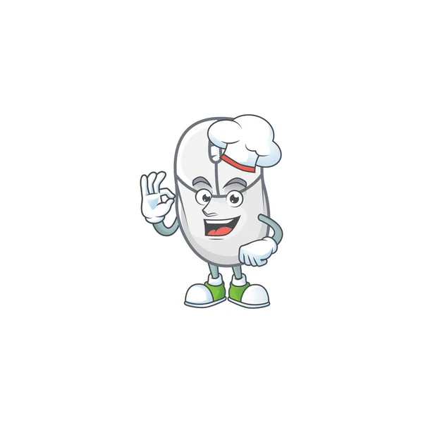 Fehér egér rajzfilm karakter egy szakács ruha és fehér kalap — Stock Vector