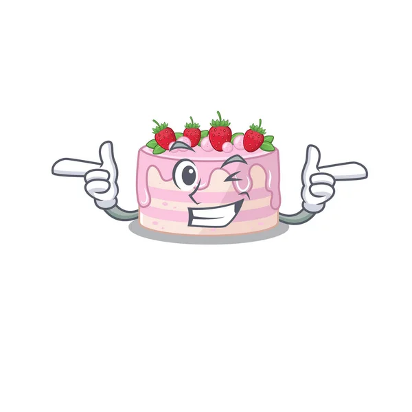 Cute mascot cartoon design of strawberry cake with Wink eye — Stock Vector